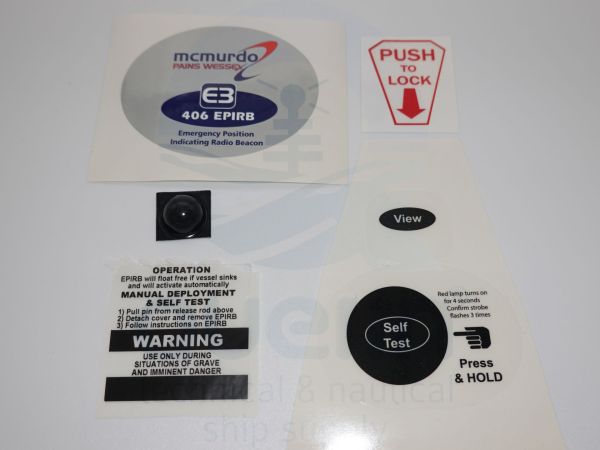 Container label set &quot;Self Test / Press &amp; HOLD&quot; f. Auto Float Free Mounting Bracket