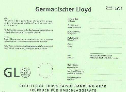 Register of Ship&#039;s Cargo Handling Gear English / German version